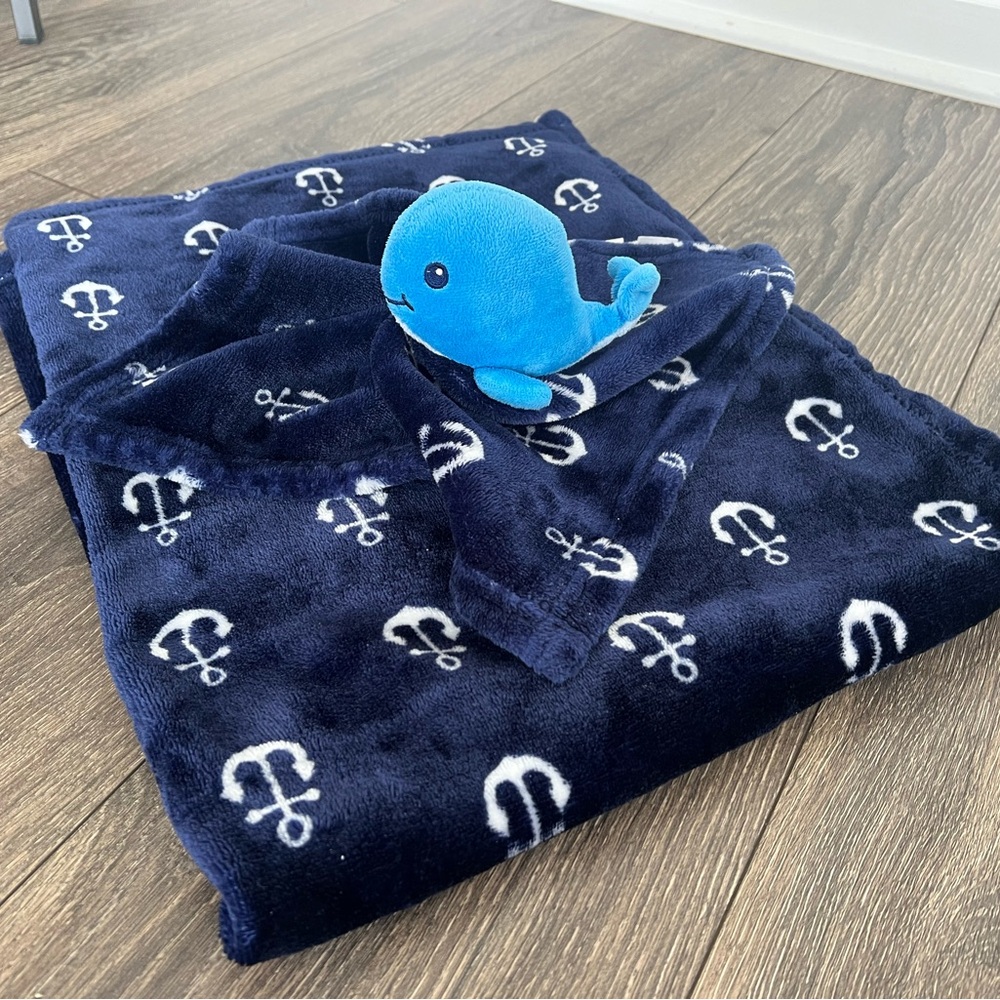 HB brand whale and anchor blanket and lovey set